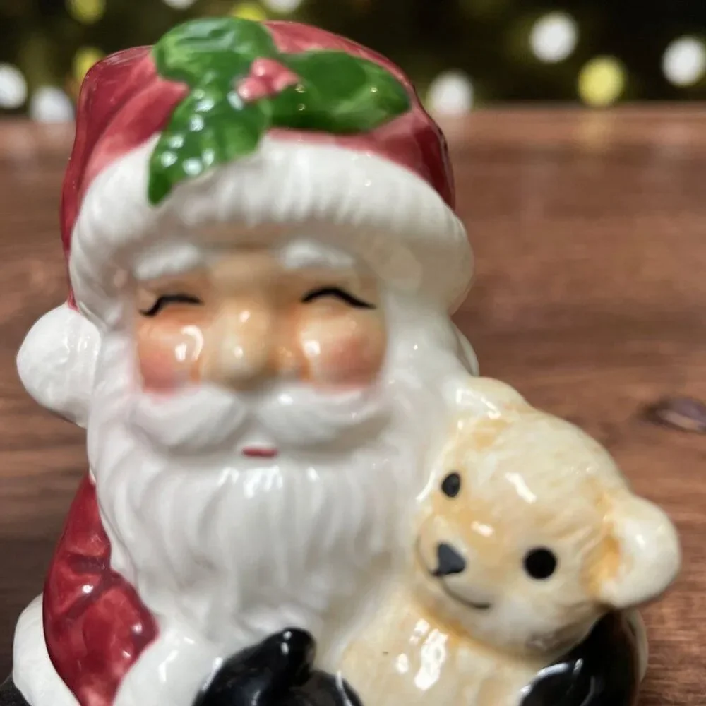 Vintage 1990's Santa and Bear Salt & Pepper Shakers. Perfect for Christmas table